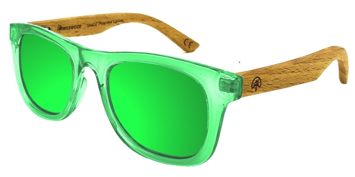Wildwood Kids Polarized Sunglasses with Recycled Frames and Wood Arms Green